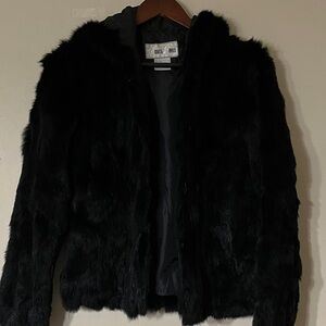 Chic Black Rabbit Fur Teddy Jacket